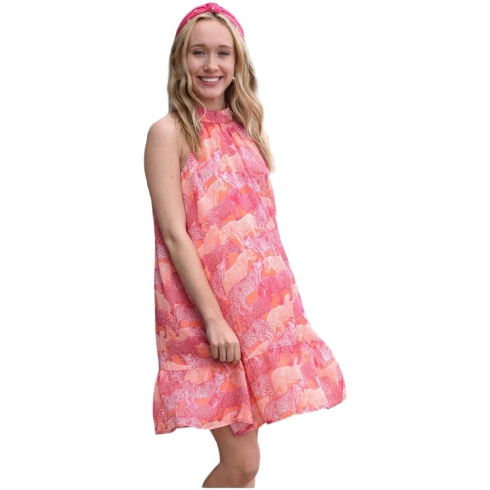 Molly Bracken Women’s M High Neck Pink Savannah Dress Cheetah Sleeveless‎ Tank
